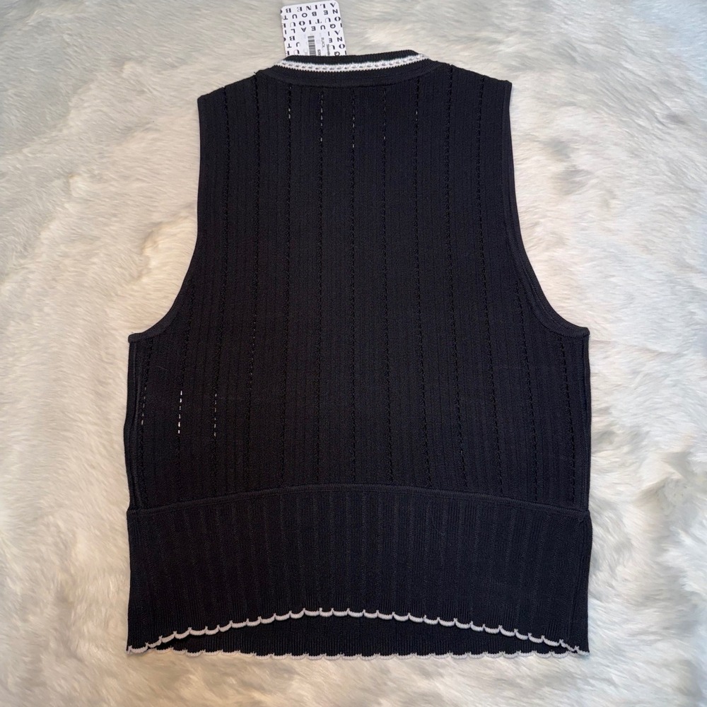 NWT Victoria Beckham Womens Black White Pointelle Rib Knit Sleeveless Crop Top S - Picture 5 of 5